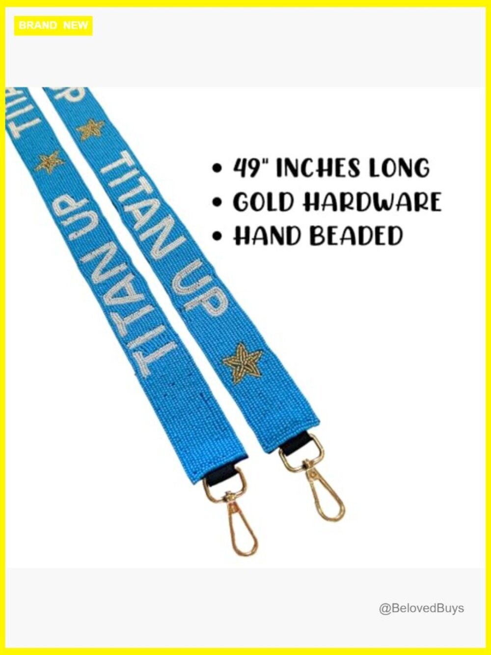 Light Blue Beaded Purse Strap with Gold Clasps, 49" Adjustable - Picture 4 of 4